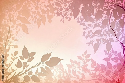 Beige Pink Light Pink Background Silhouettes Leafy Branches Postcard. Generative AI