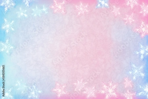 Baby Blue Pink Background Silhouettes Snowflakes Postcard. Generative AI