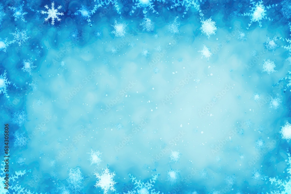 Ocean Blue Background Silhouettes Snowflakes Postcard. Generative AI