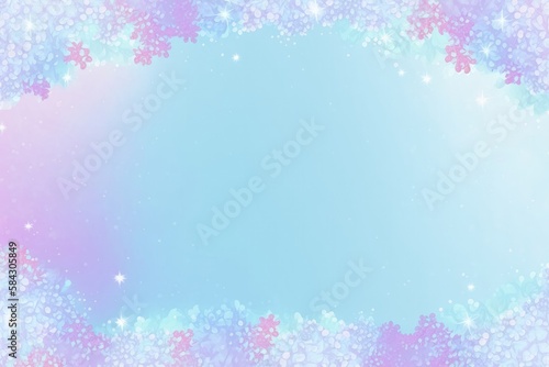 Sky Blue Soft Mauve Background Silhouettes Glitter And Flowers Postcard. Generative AI