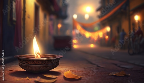 Happy Diwali - Illustration of Diwali Diya, generative ai