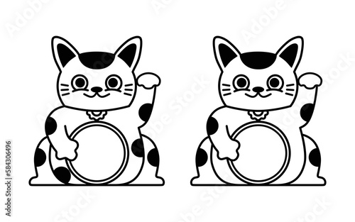 Maneki neko style. Figurine of a cat waving its paw.