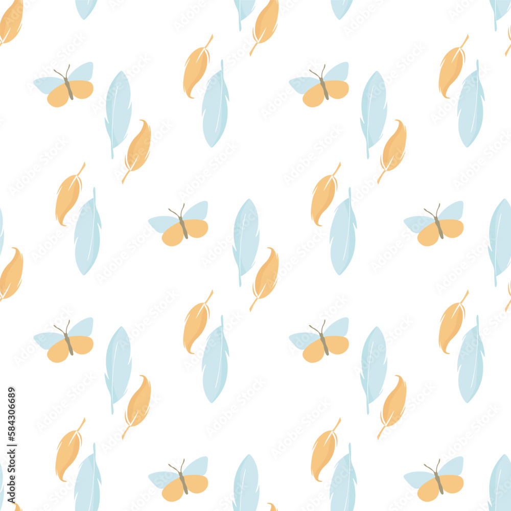 seamless children's pattern feathers and butterflies