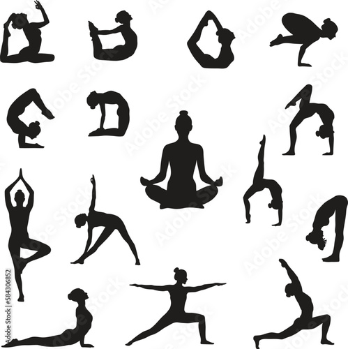 Women silhouettes, set of yoga poses. Asana set © Seniz