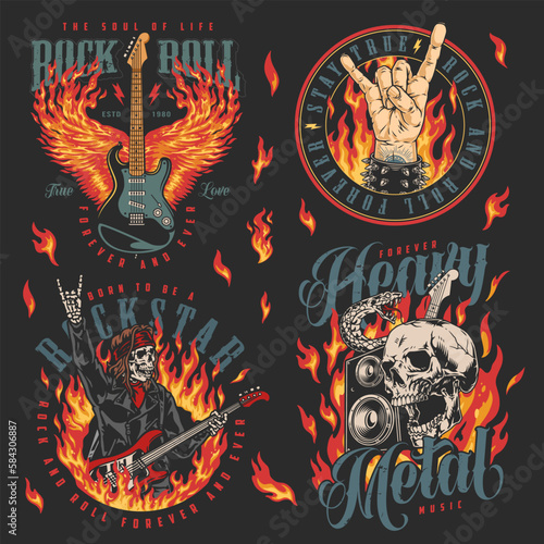 Rock star set colorful labels