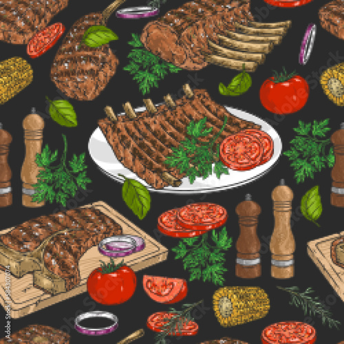 Grilled meat pattern seamless colorful