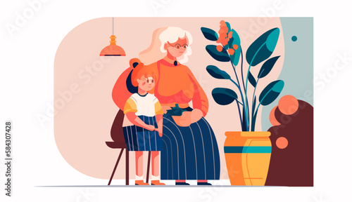 grandmother hugging with granddaughter at home loving family parenthood childcare concept