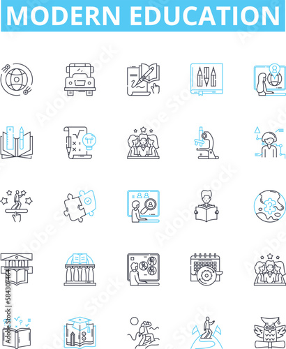 Modern education vector line icons set. Modern, Education, Technology, Online, Interactive, Learning, Digital illustration outline concept symbols and signs