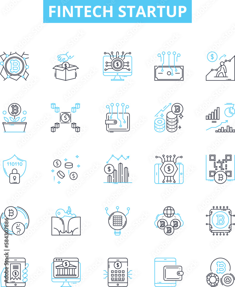 Fintech startup vector line icons set. Fintech, Startup, Digital ...