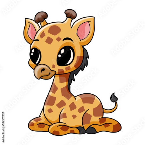 Cute funny baby giraffe sitting