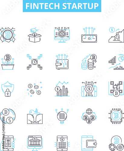Fintech startup vector line icons set. Fintech  Startup  Digital  Financial  Innovation  Banking  Technology illustration outline concept symbols and signs