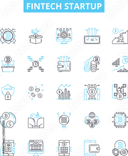 Fintech startup vector line icons set. Fintech, Startup, Digital, Financial, Innovation, Banking, Technology illustration outline concept symbols and signs