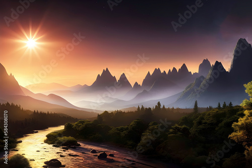 mystical landscape with craggy mountains and rivers on an extrasolar planet  wallpaper