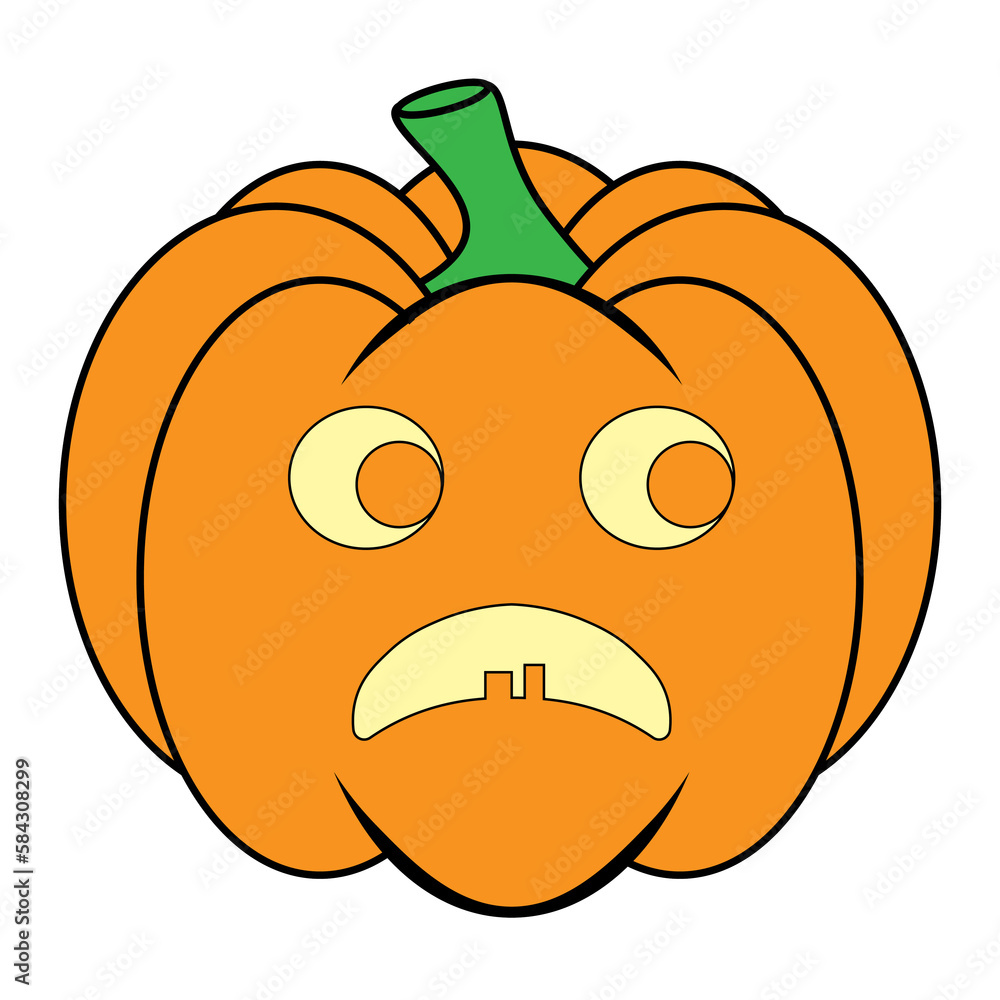 Fototapeta premium Simple Halloween scary pumpkin with funny face in flat style