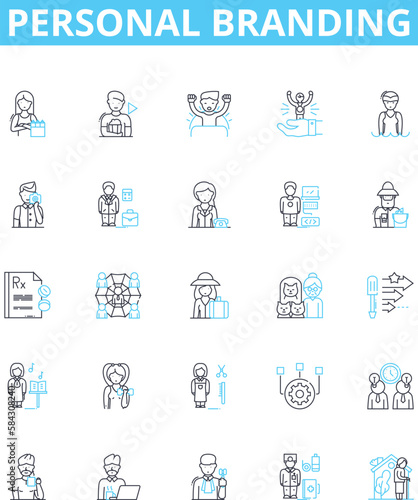 Personal branding vector line icons set. Self-promotion, Networking, Reputation, Identity, Image, Profile, Value illustration outline concept symbols and signs