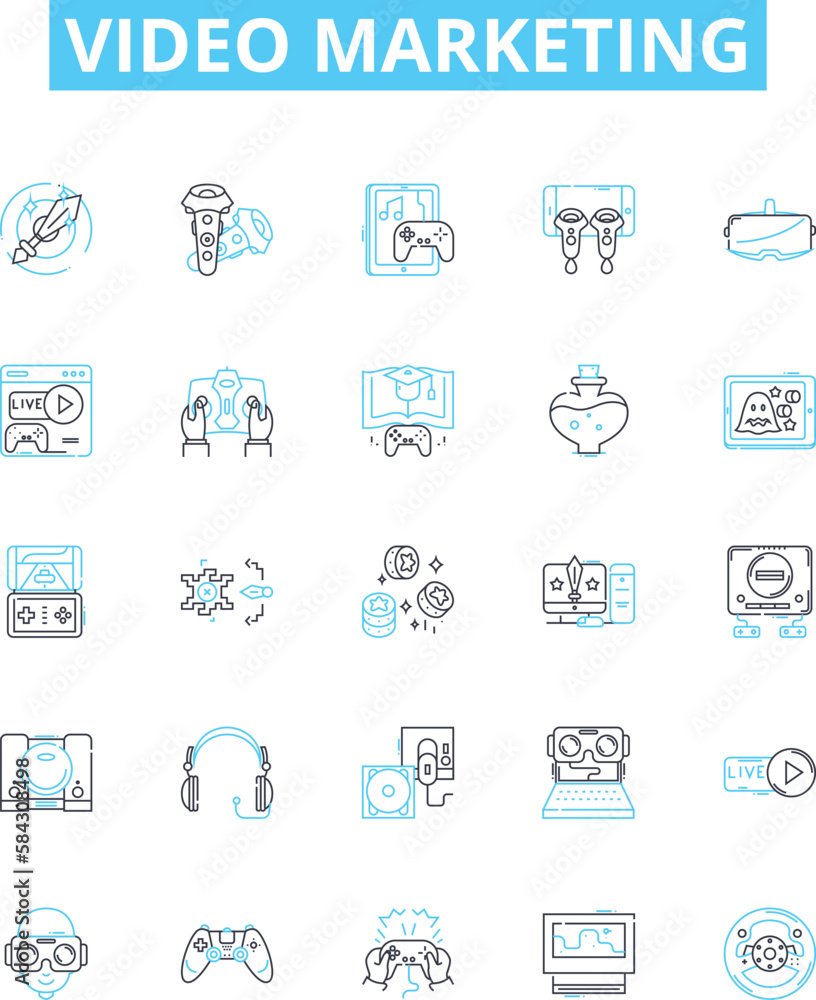 Video marketing vector line icons set. Video, Marketing, Advertising, Promotion, Campaign, Visual, Content illustration outline concept symbols and signs