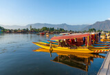 Colorful Decorated boats 'Shikara' in Dal Lake, Kashmir, India