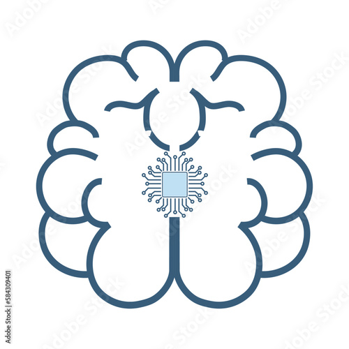 Robotic brain on top view icon, symbol with circuits system of processing and AI braind controller symbol, icon, for robotic machine technology used in AI innovation icon design