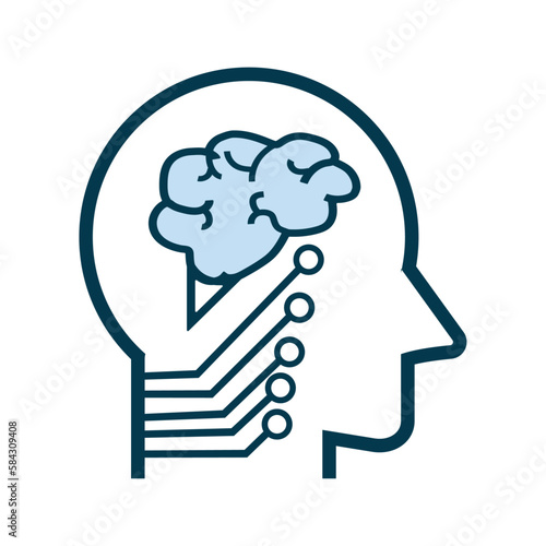 Robotic head with circuits system of processing and AI braind controller symbol, icon, for robotic machine technology