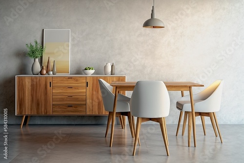 Modern Dining Room Interior, Minimalist Design, Stylish Decor, Generative AI