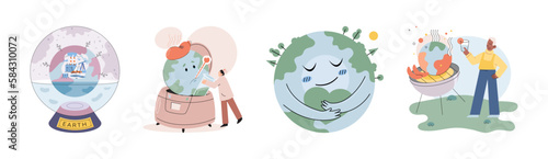 Climate change weather global greenhouse warming risks metaphor concept. Save planet. Compared planet with renewable eco resources consumption global warmings burning alternative. Environment Day