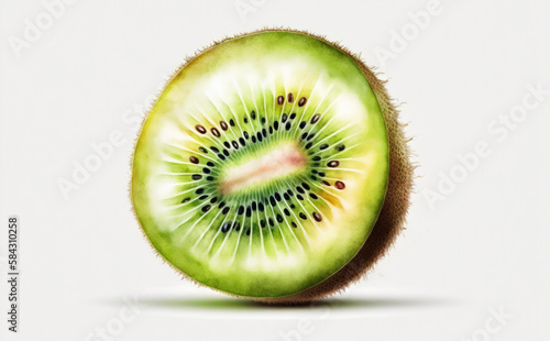 A drawn kiwi on white background watercolor tropical fruit organic food illustrations Generative AI