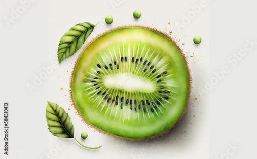 A drawn kiwi on white background watercolor tropical fruit organic food illustrations Generative AI