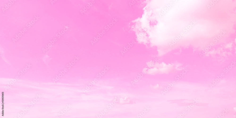 Fototapeta premium Pink sky background with white clouds. Reddish sky and pink with clouds