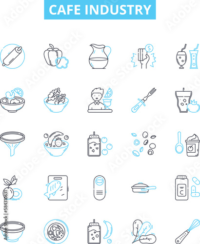 Cafe industry vector line icons set. Cafe, Industry, Coffee, Beverage, Tea, Shop, Barista illustration outline concept symbols and signs
