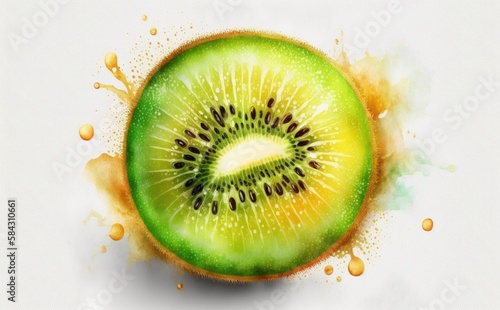 A drawn kiwi on white background watercolor tropical fruit organic food illustrations Generative AI