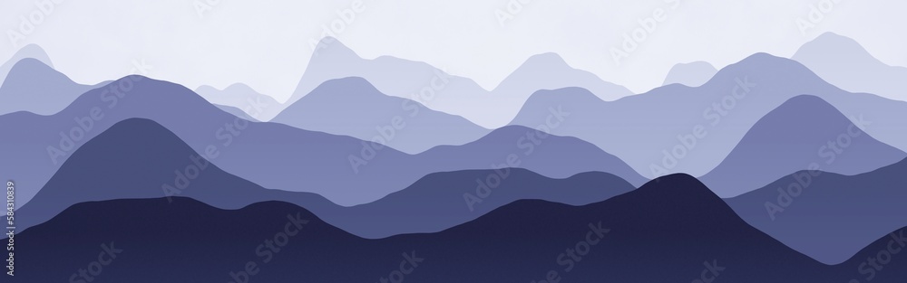 design flat of hills peaks in the haze digital art background illustration
