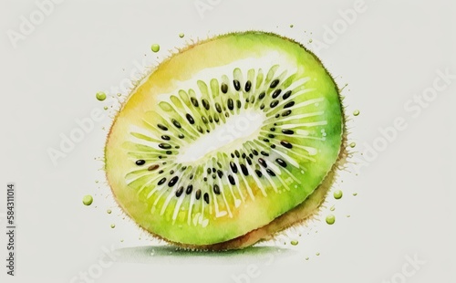 A drawn kiwi on white background watercolor tropical fruit organic food illustrations Generative AI