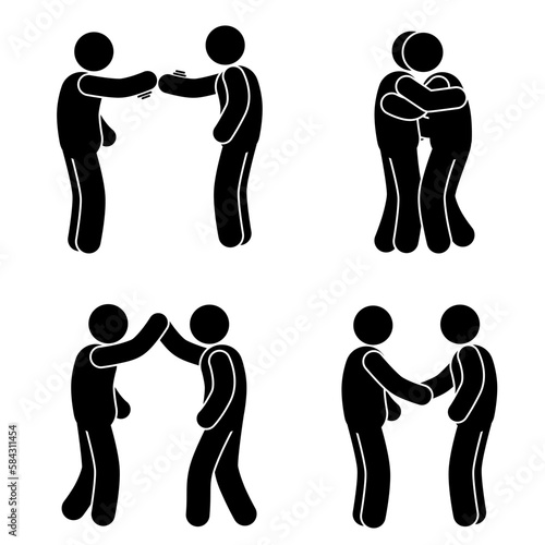 silhouette of people shaking hands and hugging, friendship
