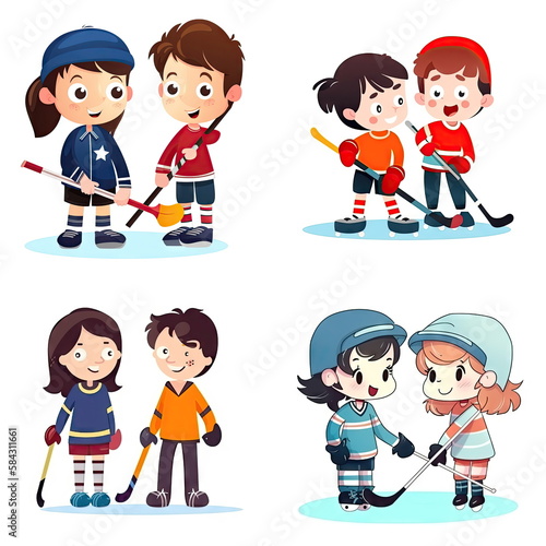 Cartoon character of child playing hockey