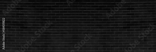 Grunge black brick wall background. Panorama view vector illustrator