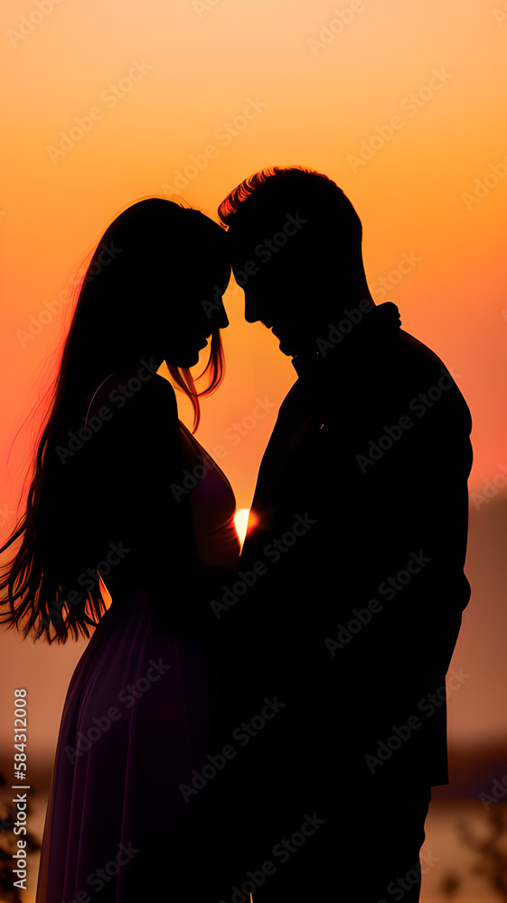 silhouette of couple hugging