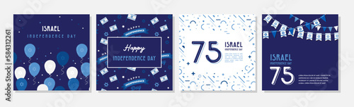 Israel independence day design template for cards, poster, invitation, website. National day of Israel with flag, balloons and fireworks.