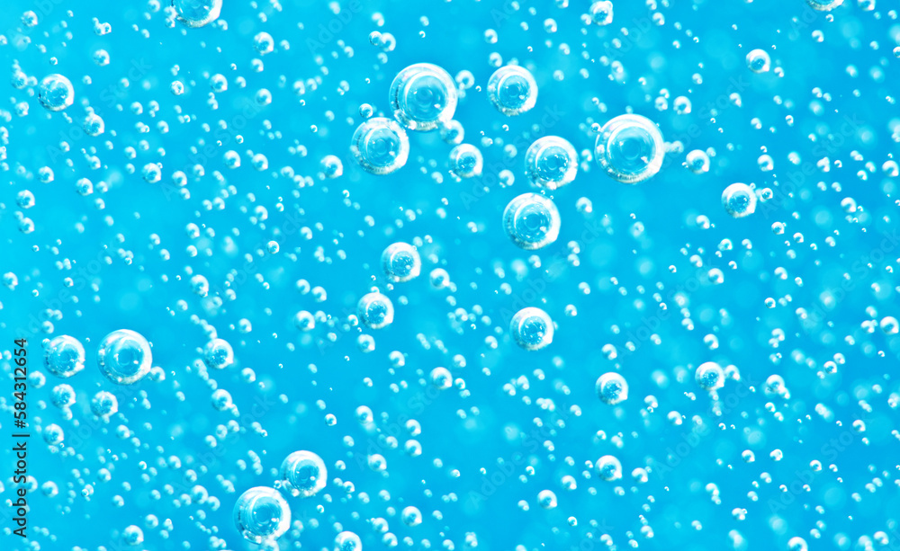Turquoise background water texture close up with bubbles underwater