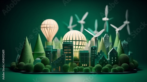 Paper art of green eco-city, Generative AI