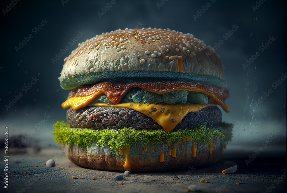 Mold Burger, Cheeseburger AI Generative Illustration. Silicone Mold