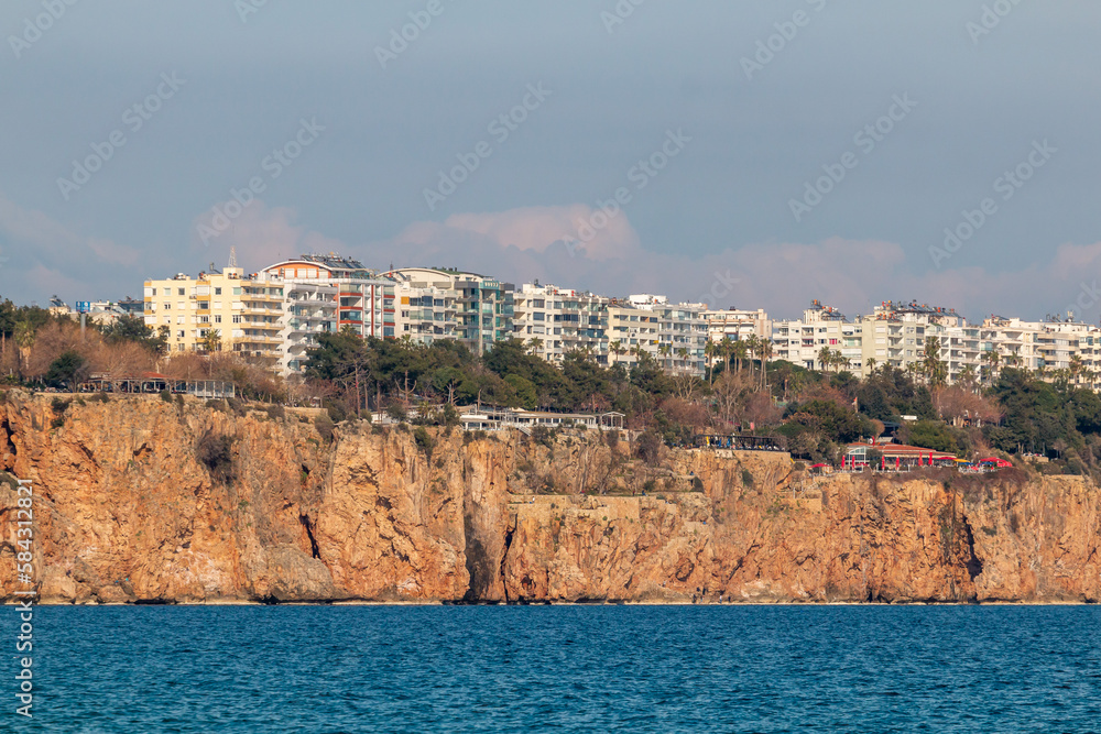 Panoramic view of the Mediterranean Sea and coastline in Antalya