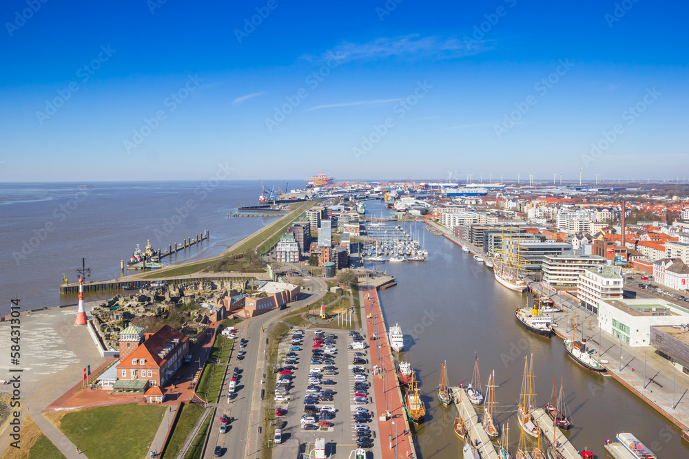 Obraz premium Aerial view over the new harbor of Bremerhaven, Germany