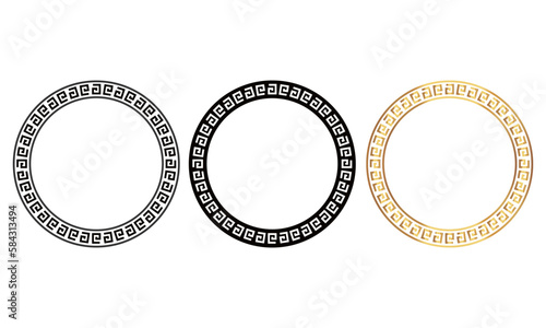 Meander circular Greek ornament vector illustration. Circle frame with seamless disconnected meander pattern. Meandros, a decorative border, constructed from lines, shaped into a repeated motif