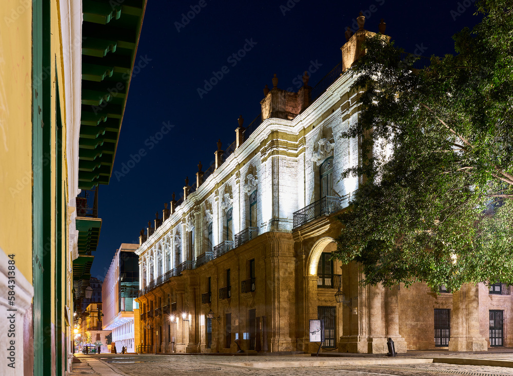The Palace of the Captains in Havana at Night: A Stunning View of Old Havana's Architectural Heritage