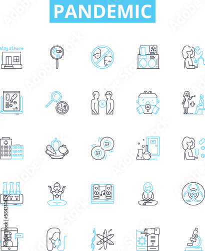 Pandemic vector line icons set. Coronavirus, Outbreak, Illness, Infectious, Epidemic, Contagion, Spread illustration outline concept symbols and signs