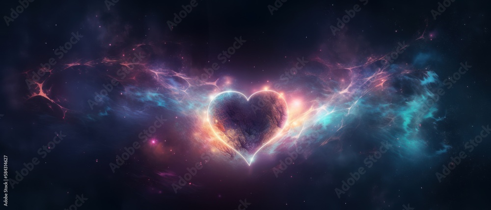 Heart galaxy, heart shape. Generative AI