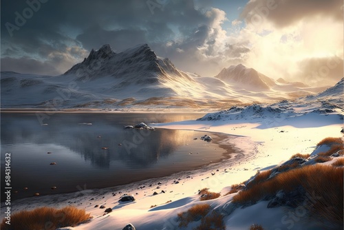 stunning snowy peaks and daytime scenery banner for tourism generative ai