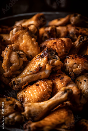 Mix of baked chicken pieces. (ai generative)
