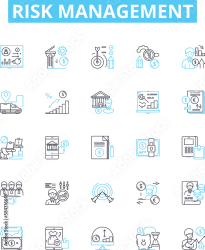 Risk management vector line icons set. Risk, Management, Assess, Analyze, Avoid, Control, Mitigate illustration outline concept symbols and signs