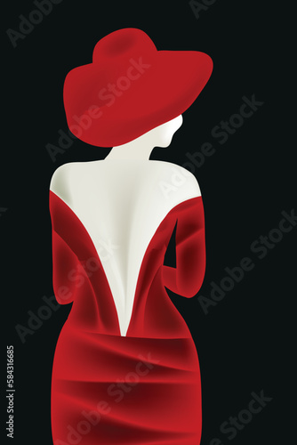 Lady in Red Hat and Backless Dress